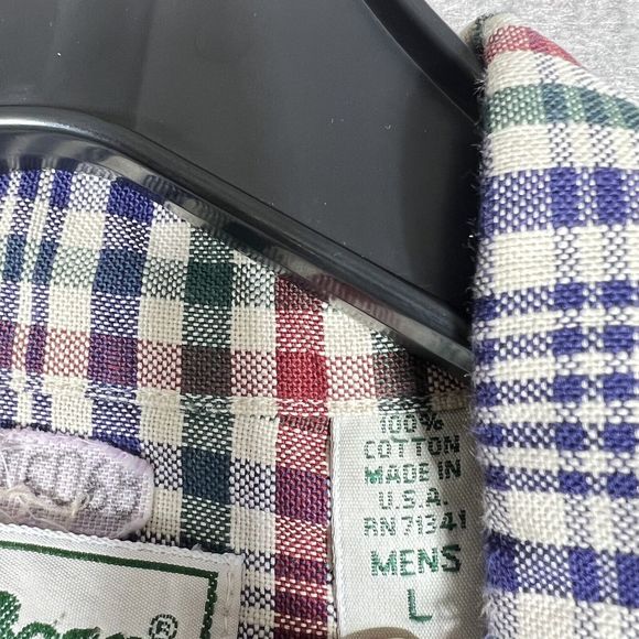 L.L Bean Dress Shirt Button Down Men’s Large Maroon Blue Red Checked Plaid 2813 - Picture 9 of 10
